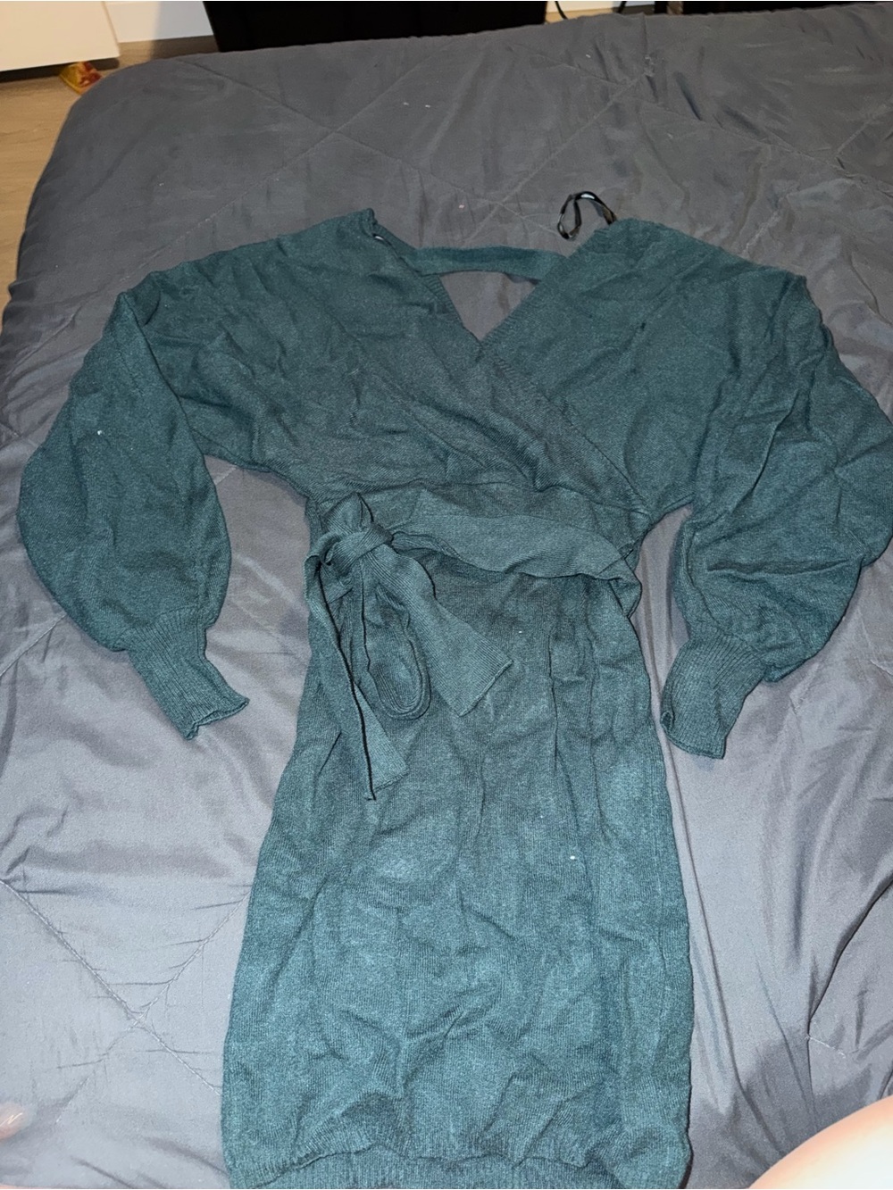 Forever 21 Teal Wrap Knit Dress with Puff Sleeves